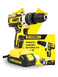 PARAFUSADEIRA FURADEIRA BATERIA 21V BOMVINK SEM FIO BOM-9961 AMARELA E PRETA 21V