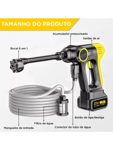 LAVADORA DE ALTA PRESSÃO PROFISSIONAL RECARREGÁVEL PORTÁTIL BOMVINK BOM-7006