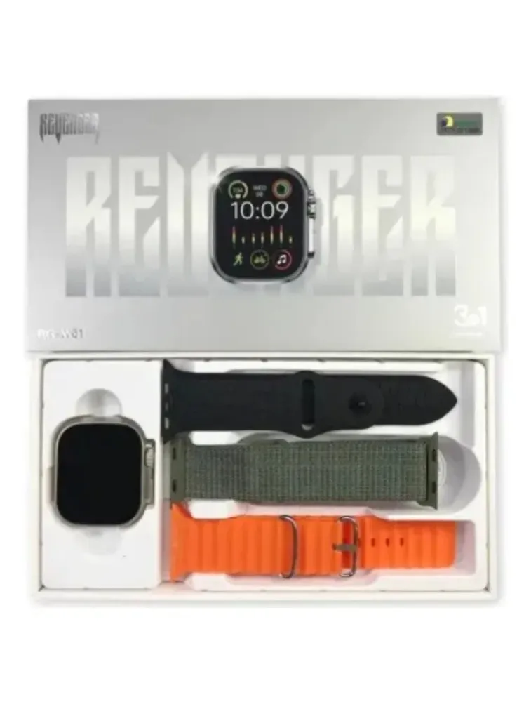 RELOGIO SMARTWATCH REVENGER RG-W61 TELA 49MM FUNÇÕES SAÚDE 3 PULSEIRAS
