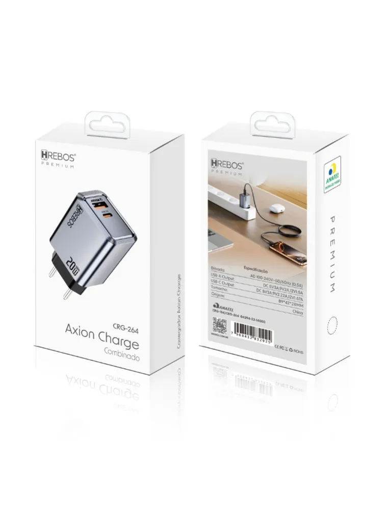 CARREGADOR TIPO C PARA LIGHTNING HREBOS CRG-264CL