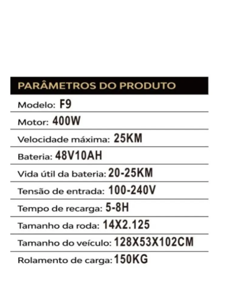 BIKE ELÉTRICA F9 SCOOTER DOBRÁVEL  400W 25KM/H FREIO A DISCO BATERIA 48V 10AH REMOVÍVEL SUPORTA 150KG