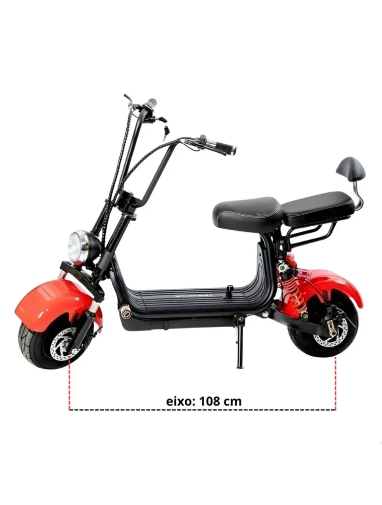 BICICLETA ELÉTRICA SCOOTER STARMEGA  ST-372 1000W VERMELHA 32KM/H AUTOPROPELIDO