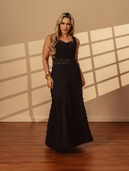 VESTIDO LONGO COM BUSTO E CÓS PESPONTADO