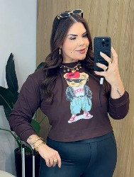 Croped Over Bear Preto e Marrom