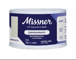 Esparadrapo Impermeável Missner branco, 1 unidade com 2,5cm x 4,5m 