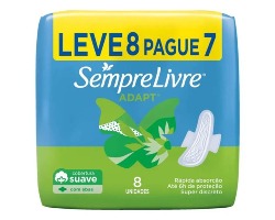 Absorvente Sempre Livre Adapt com abas, suave, pacote com 8 unidades