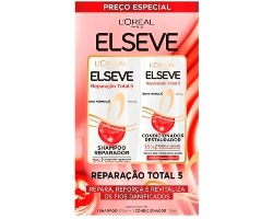 KIT SHAMPOO 375ML + CONDICIONADOR 170ML LORÉAL PARIS ELSEVE REPARAÇÃO TOTAL 5+