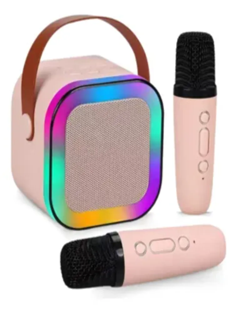 Caixinha De Som Karaoke Bluetooth Com 2 Microfones