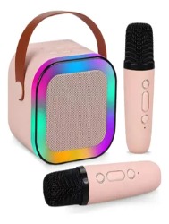 Caixinha De Som Karaoke Bluetooth Com 2 Microfones