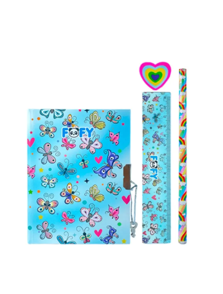 Kit Diário Borboletas 4 Peças - Azul FOFY