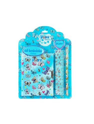 Kit Diário Borboletas 4 Peças - Azul FOFY