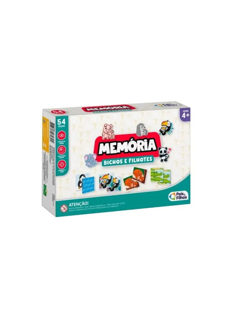 Jogo da Memória Bichos e Filhotes 54 peças