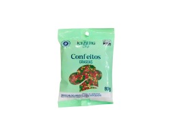 CONFEITO COLORIDO VERMELHO, VERDE E DOURADO 80G ICEBERG