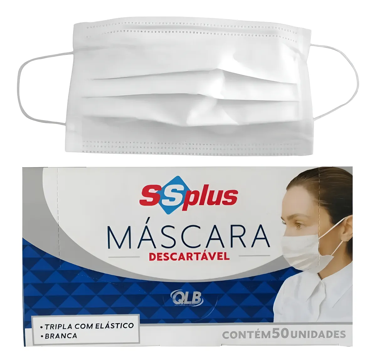 Máscara Tripla C/ Elastico Branca 50Un - SSPlus